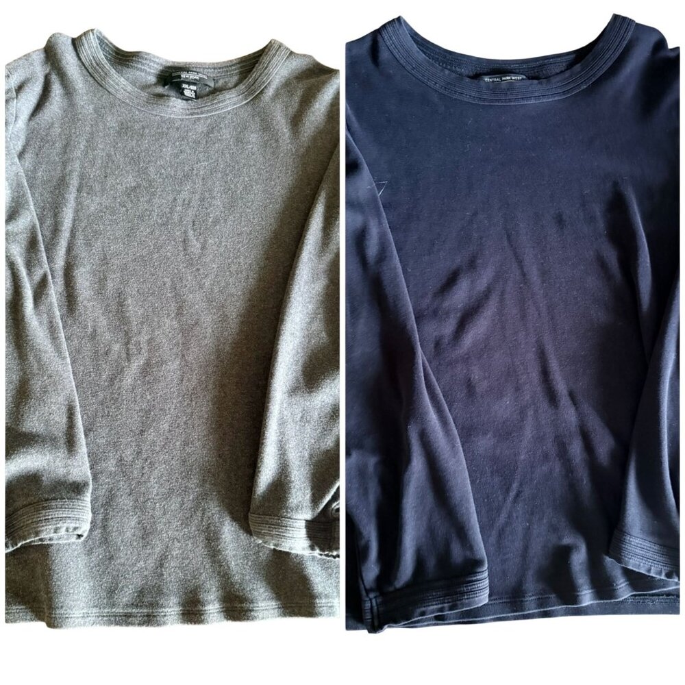 Set of 2 Central Park West Womens Long Sleeve Crewneck Shirts XXL Grey & Black